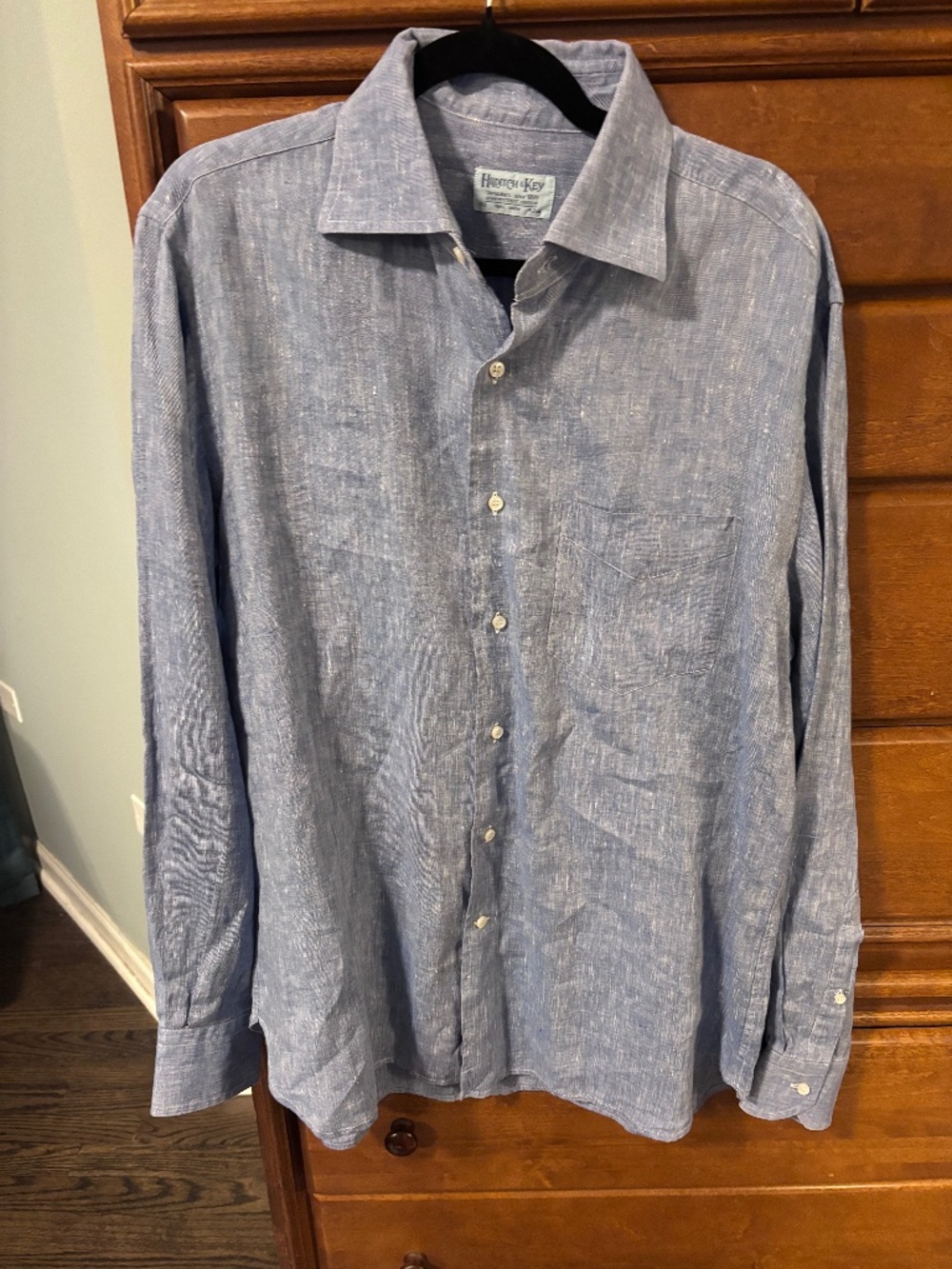 Hilditch & Key Mens 16.5 42 Blue 100% Linen Shirt Jermyn Street London Luxury